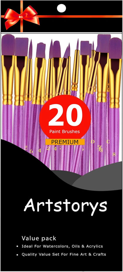 Paint Brushes Set, 2Pack 20 Pcs Paint Brushes for Acrylic Painting, Oil Watercolor Acrylic Paint Brush, Artist Paintbrushes for Body Face Rock Can...