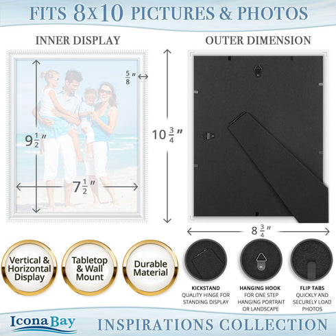 Icona Bay 8x10 Picture Frames (White, 6 Pack), Beautifully Detailed Molding, Contemporary Picture Frame Set, Wall Mount or Table Top, Inspirations...