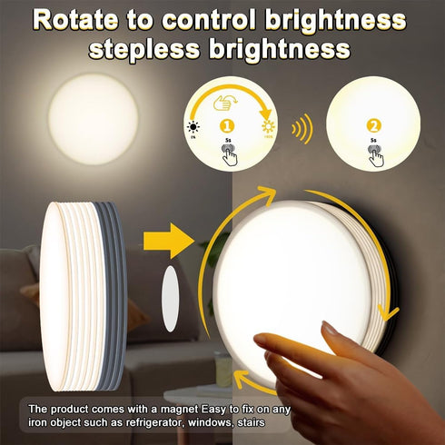 Portable LED Desk Lamp, Rotating Adjustable Brightness Wireless Desk Lamp, Puck Lights Rechargeable Battery Powered Magnetic Top Lamp, Suitable fo...