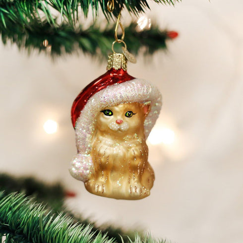 Old World Christmas Santa Kitten Glass Blown Ornaments for Christmas Tree...