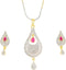 Touchstone Hollywood Glamour Cubic Zirconia CZs pear shape red faux ruby studded micron setting designer jewelry pendant set for women in gold and...
