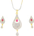 Touchstone Hollywood Glamour Cubic Zirconia CZs pear shape red faux ruby studded micron setting designer jewelry pendant set for women in gold and...