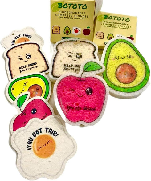 Cellulose Sponges - Pack of 4 Sponges with Fun Shapes and Motivational Words, Perfect for Cleaning - Sturdy and Natural Household Cleaning Sponges...