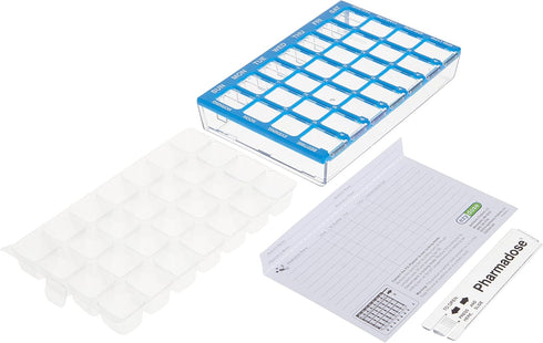 Ezy Dose Weekly (7-Day) Pill Case, Medicine Planner, Vitamin Organizer Box, Small Compartments with Easy Fill Tray, 4 Times a Day, Clear Lids, Col...