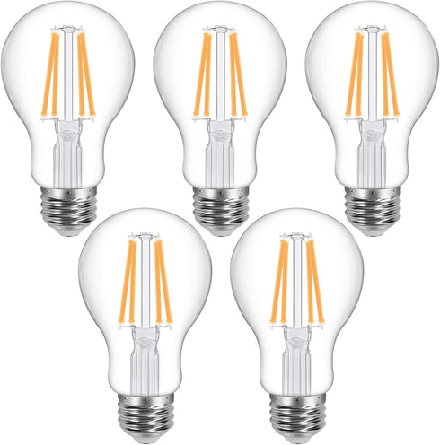 Lepro Vintage LED Bulbs, Dimmable Filament Bulb, 8W 800LM, 60W Equivalent, 2700K Warm White, Classic Clear Glass, A19 Shape, E26 Base, Pack of 5...