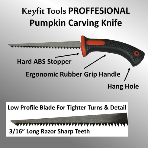 Keyfit Tools PROFESSIONAL Pumpkin Carving Knife Tool 416 Stainless Steel Double Sided Saw/Blade Adult Use Only Extra Sharp Heat Treated Blue Steel...