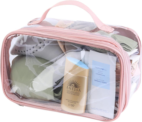Large clear travel pouch,TSA approved toiletry reusable organizer with zipper proof purse makeup case carry On (Pink)...