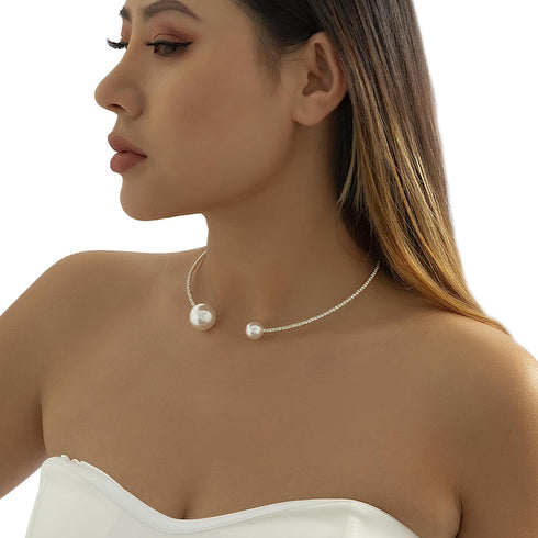 Elegant Metal Big Ball Collar Necklace Pearl Open Clavicle Chain Long Tassel Pearls Pendant Necklace Statement Beaded Link Chain Choker Necklace f...