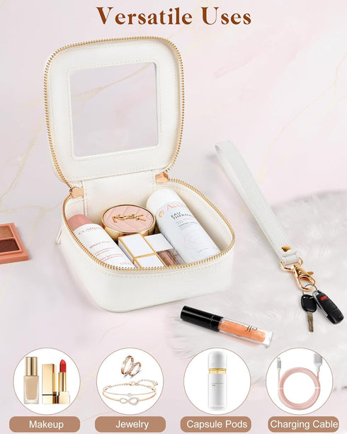 Clear Makeup Bag | Mini Makeup Bag | Small Makeup Bag/Small Cosmetic Bag for Purse | Cute Leather Makeup Pouch | Purse Organizer | Car Travel Purs...