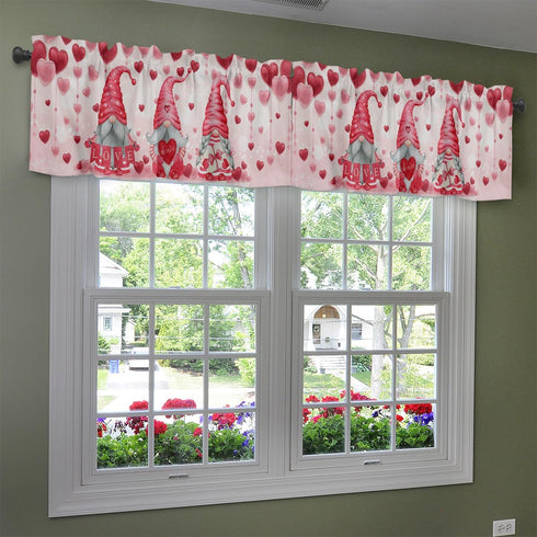 ALAGEO Valentines Valances Windows Curtain Pink Gnomes Kitchen Valances Rod Pocket Love Heart Balloon Window Curtain Short Topper Curtains for Val...