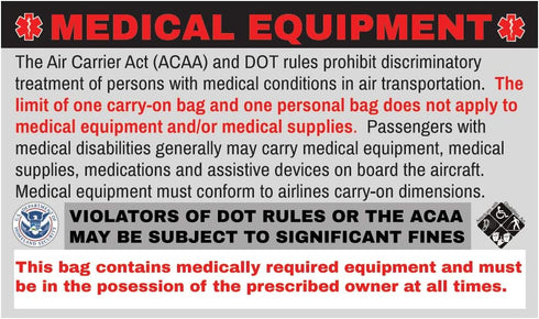 BiPAP Medical Equipment Luggage Tag - Handle with Care, DOT and ACAA regulations (Lug-BiPAP -329) Quantity (2)...