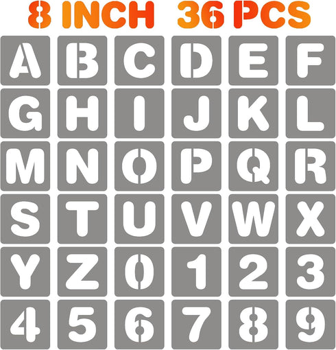 BAMIDELE 8 Inch Letter and Number Stencils, 36 Pcs Reusable Plastic Alphabet Spray Paint Stencils for Painting on Wood, Wall, Fabric, Rock, Chalkb...
