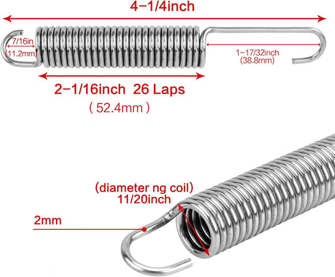 GUPO 4-1/4inch (2Pcs) Stainless Steel Replacement Recliner Sofa Chair Mechanism Tension Spring - Long Neck Hook Style...