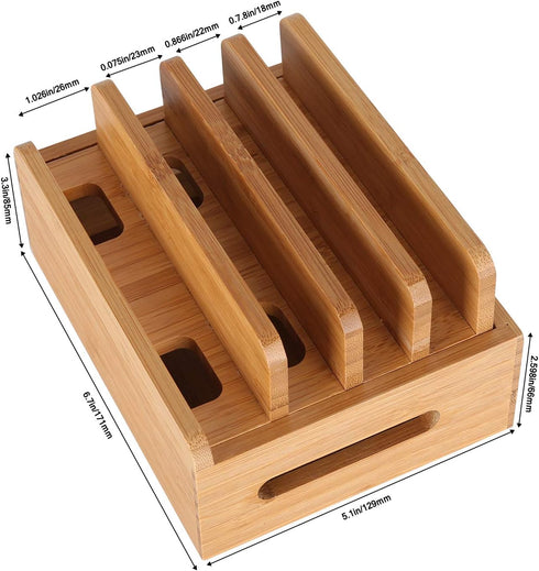 Bamboo Wood Multi-Device Desktop Dock Station Charger Holder Charging Cradle Charge Stand Compatible for iPhone 13 12 11 Pro Max XS XR X 8 7 Plus ...