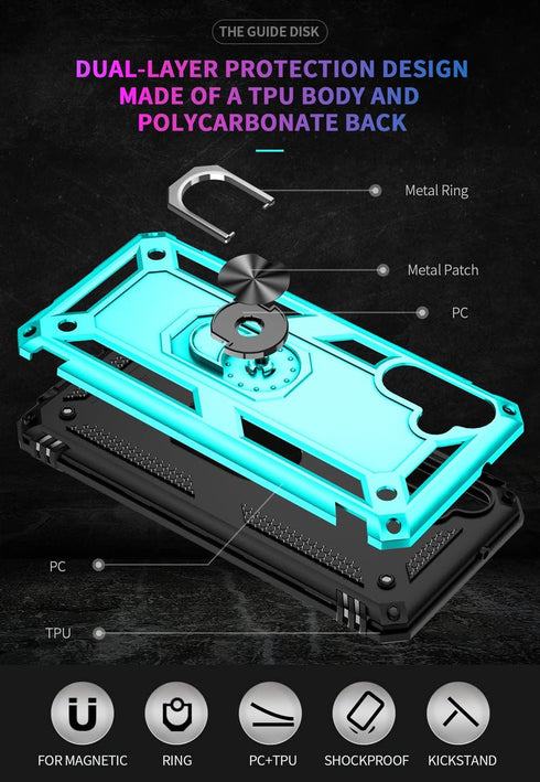 Androgate Phone Case for Galaxy A13 5G/ A04s, Green, Heavy Duty Protection with Ring Holder Stand, Military-Grade Shockproof Cover, HD Screen Prot...