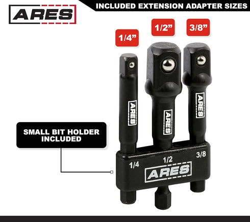 ARES 22022-3-Inch Impact Grade Socket Adapter Set - Turns Impact Drill Driver into High Speed Socket Driver - 1/4-Inch, 3/8-Inch, and 1/2-Inch Dri...