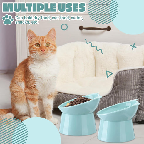 Zhehao 2 Pieces Plastic Raised Bowl Tilted 15 Degrees Elevated Cat Food and Water Bowls Set Anti Vomit Dog Kitten Food Dishes Pet for Cats and Sma...