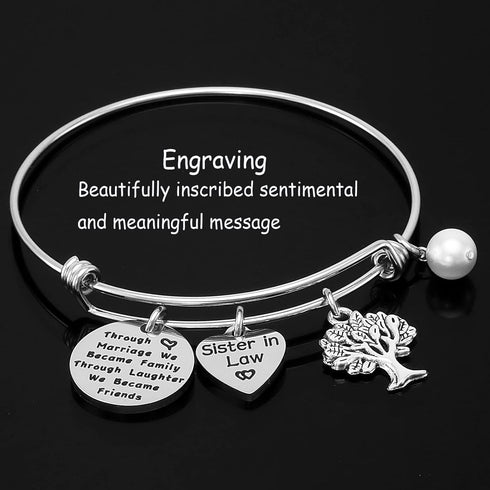 Kivosliviz Sister in Law Bracelet Jewelry Through Marriage We Became Family Bangle Bracelet for Sister of the Groom...