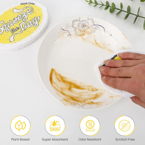 3Pack Lemon Dish Sponges | Squeeze The Day Fun Fruit Design | Cute Cellulose Compressed Kitchen Sponges |Natural & Biodegradable | Odor Resistant ...