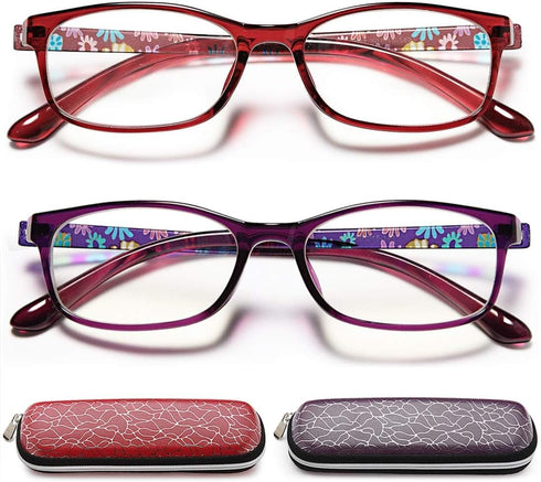 EYEURL Blue Light Blocking Readers for Women - 2 Pair Ladies Computer Reading Glasses +1.25 Stylish Rectangular Frames Blue Ray Eyeglasses...