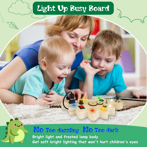 Toddler Busy Board, Montessori Toys for 1-3 + Year Old Baby, Wooden Busy Board with Led Light, Dinosaur Toddler Toys Sensory Toys Travel Toys for ...