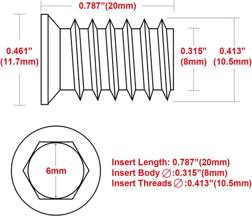 40Pcs Anwenk 1/4"-20 x 20mm Furniture Screw in Nut Threaded Wood Inserts Bolt Fastener Connector Hex Socket Drive for Wood Furniture Assortment (w...