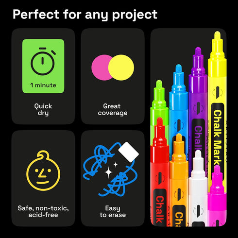 ARTISTRO 8 Neon Chalk Markers - Erasable Chalk Pens with 6mm Reversible Tip for Blackboard, Chalkboard, Car Window, Glass - Liquid Chalk Markers I...