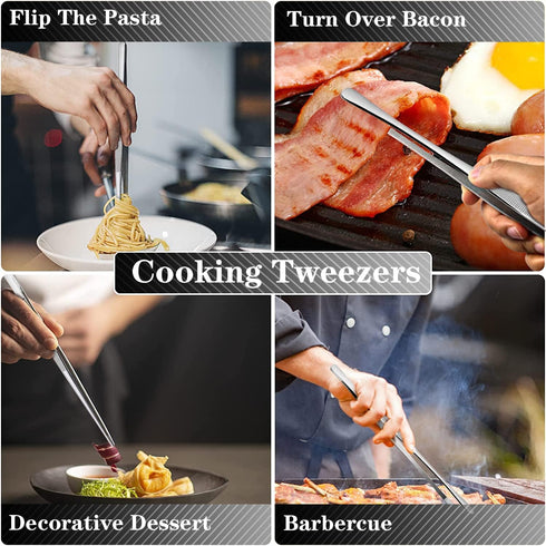 JETKONG 2 Pcs 12-Inch Cooking Tweezers Stainless Steel, Straight Food Tweezers, Professional Kitchen Tweezers/Forceps for Cooking Repairing and BB...