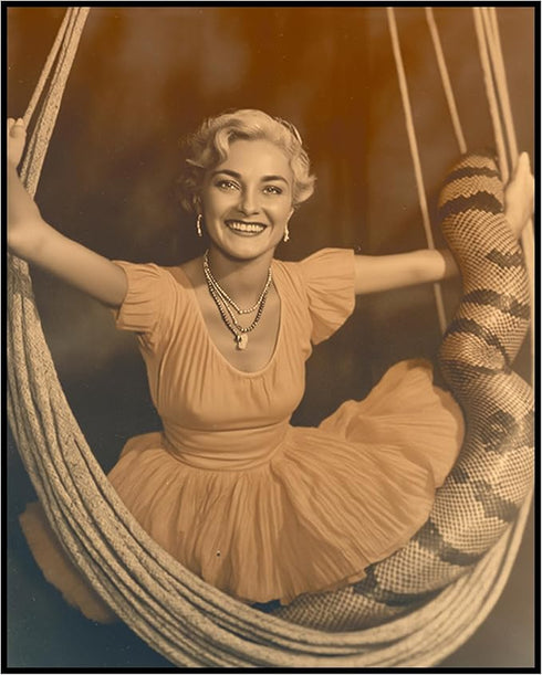 Posterizer 1 pcs-vintage photograph of woman with python 1-Retro Art-Art for Animal Lovers-Gift for Men Women Entrepreneur Teens - unframed wall a...