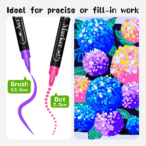 Dual Tip Acrylic Paint Pens, 26 Colors, Medium and Brush Tips, Ideal for Rock Painting, Ceramic, Wood, Plastic, Calligraphy, Scrapbooking, Card Ma...