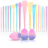 BRÜUN Makeup Brushes Set- A (17 Pcs) Premium Quality Synthetic and Colorful Brushes Kit with Purple Top and Blue Bottom Sponges for Blush Conceale...