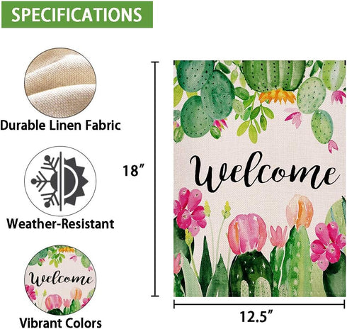 Spring Cactus Welcome Garden Flag 12.5×18 Inch Small Vertical Double Sided Seasonal Outdoor Décor for Yard Flag...