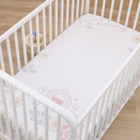 Disney Sweet Princess Light Blue, Pink, and White Enchanted 100% Cotton Photo Op Fitted Crib Sheet...