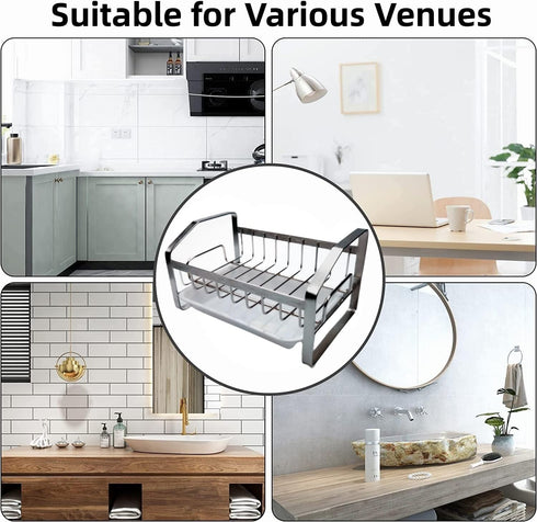 Kitchen Sink Sponge Holder, 304 Stainless Steel Kitchen Soap Dispenser Caddy Organizer, Countertop Soap Dish Rack Drainer with Removable Drain Tra...