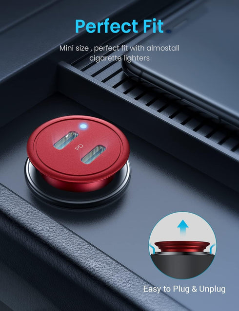 40W Car Charger Adapter, AINOPE Smallest USB C Car Charger Fast Charging, All Metal PD 3.0 Dual Port Car Charger, with LED Light Compatible with i...