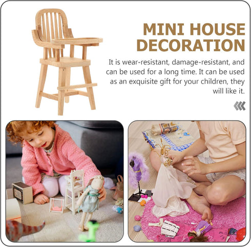 jojofuny Dollhouse Wooden High Chair, Miniature Highchair, Mini House Supplies, Mini Doll Furniture 1:12 Scale Desktop Chair Decoration Accessorie...