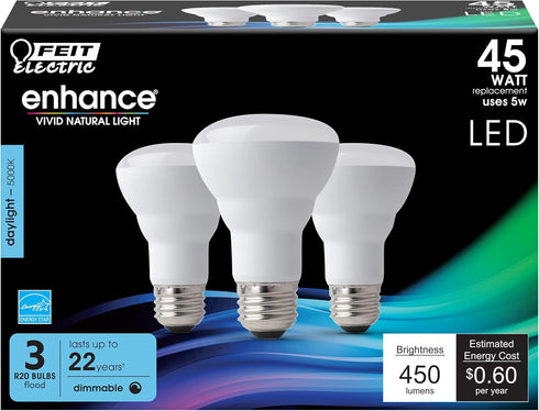 Feit Electric R20 LED Light Bulb, 45W Equivalent, Dimmable, 5000K Daylight, 450 Lumens, 90 CRI, E26 Base, Damp Rated, Recessed and Track Lighting ...