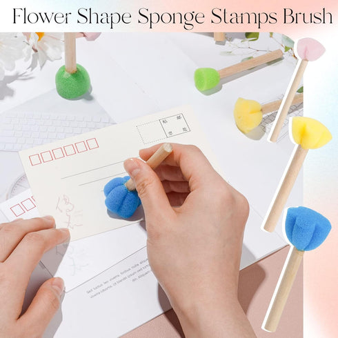 NUOMI 15 Pieces Sponge Stamps Kids Painting Brush with Wooden Handle Mini Cute Round and Flower Shapes for Painting, DIY, Craft, Scrapbooking, Dra...