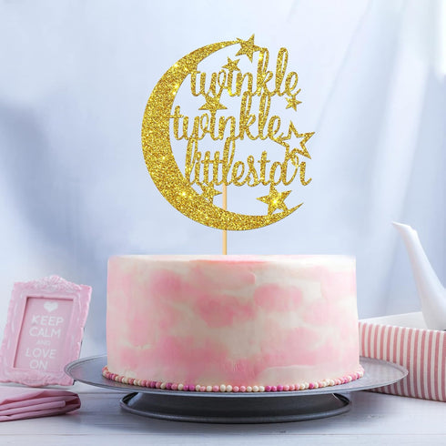 Gold Glitter Twinkle Twinkle Little Star Cake Topper/for Baby Shower/Gender Reveal/Baby 1st Birthday/Pregnancy Announcement Party Decorations...