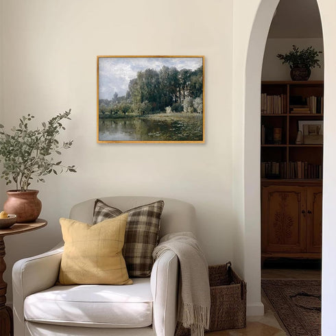Rustic Forest Pictures Retro River Artwork Vintage Wilderness Wall Art Nature Scenery Paintings Vintage Landscape Framed Pictures Farmhouse River ...