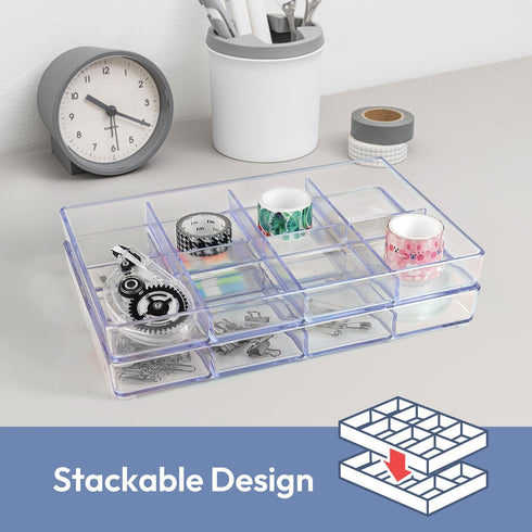 carrotez Desk Drawer Organizer Tray, 8 Grid, Stackable Clear Plastic Storage Organizer for Office Supplies, Makeup, Stationary, Accessory...