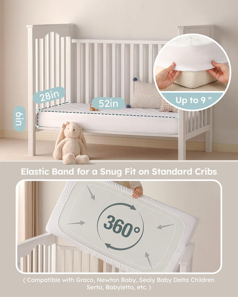 Yoofoss Waterproof Crib Mattress Protector, Quilted Crib Mattress Pad Cover Ultra Soft and Breathable, Machine Washable Toddler Mattress Protector...