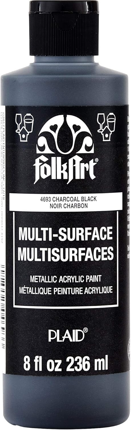 FolkArt Multi-Surface Acrylic Craft Paint, 8 oz, Metallic Charcoal Black...