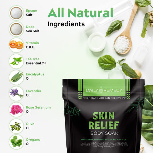 DAILY REMEDY Skin Relief Body Soak - for Psoriasis/Eczema Relief, Dry Itchy Skin - Natural Dead Sea Salt, Epsom Salts, Tea Tree/Lavender Essential...