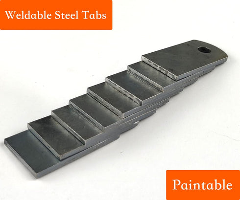 Weld on Steel tabs. Weld on Light tabs Made from Premium 9 Gauge A36 Hot Rolled Mild Steel. 1-1/4"x2-3/8" Weld tab with a 3/8" Hole. Weld Accessor...