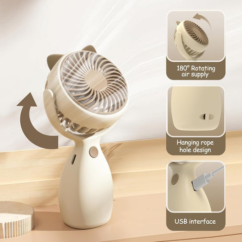QearFun Cute Handheld Lanyard Fan Portable,Mini Personal Fan, 3 Speeds with 180° Rotation,Small Makeup Fan for Girls Women,USB Rechargeable Fan fo...