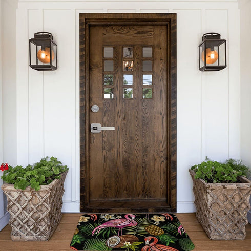 Embroidered Flamingo Tropical Palm Leaves Bath Rugs Mats Door Mat Outdoor Doormat Non Slip Absorbent Bathroom Floor Mat Carpet for Home Kitchen En...