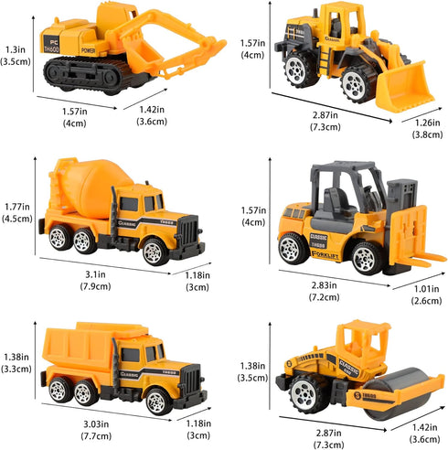 BenRich 6 Pcs Mini Die Cast Car Set 1/64 Scale Alloy Construction Trucks - Dump Truck, Excavator, Forklift, Road Roller, Bulldozer, Mixer Truck - ...