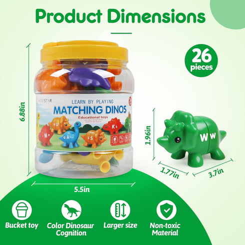 Matching Letters Dinosaur Toy, Double-Sided ABC Letters Dinosaur Match Game Preschool Fine Motor Toy with Uppercase Lowercase Alphabet, Educationa...