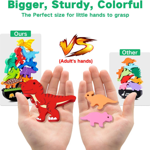 FFTROC Montessori Dinosaur Toys for 2 3 4 Year Old Boys - Wooden Stacking Dinosaur Toys for Kids 2-4 3-5, Toddler Balancing Block Sets...